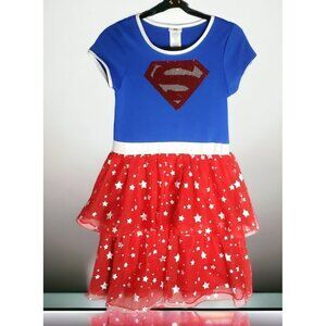 DC Super Girl Dress Halloween Costume Superhero Flip Sequins Stars Tutu XL 14-16